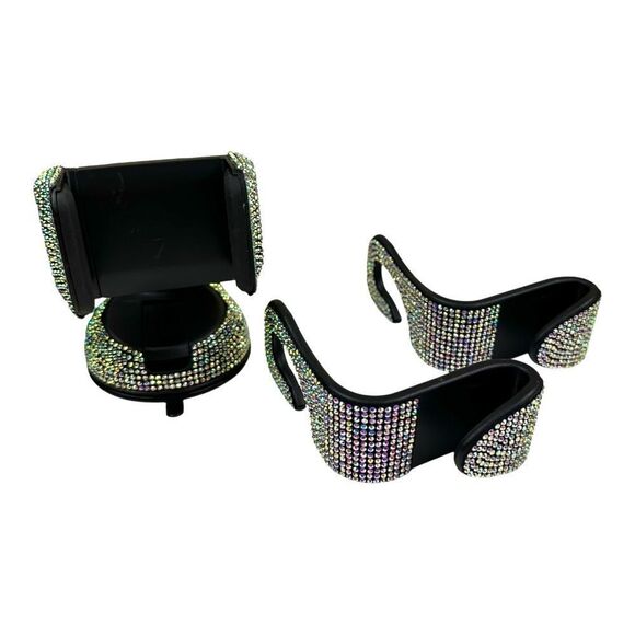 Rainbow Rhinestone Bling Car Phone Holder Suction Cup && Purse Hooks Set - Picture 1 of 8